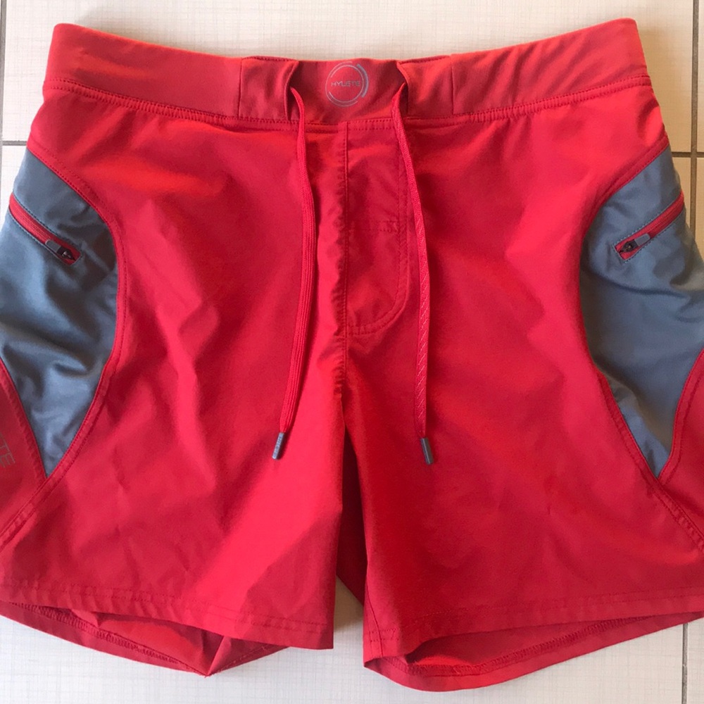 Hylete Red Athletic Shorts with Gray Accent Panels